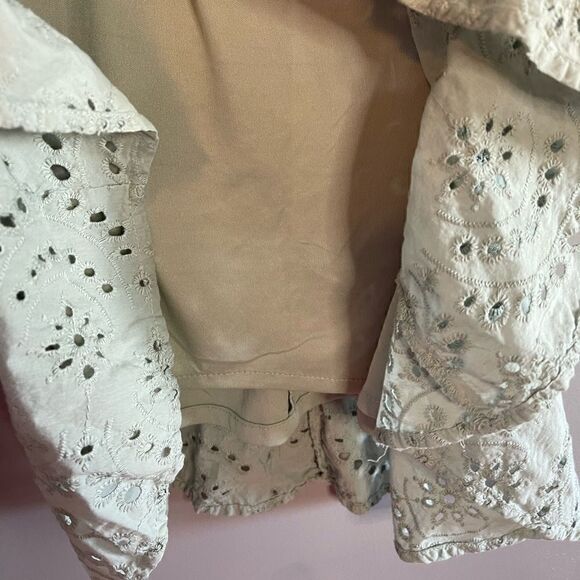 Japna Light Green Eyelet Flutter Sleeve Embroidered Ruffle Mini Dress | SZ L - Picture 9 of 13